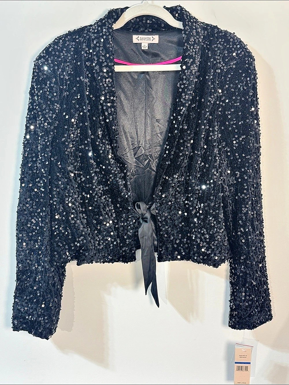 Nanette Lepore Black Sequin Open Tie-Front Jacket Size XL NWT